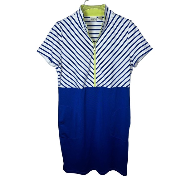 Chicos Zenergy GOLF Blue White Striped Active Dress Active Size 1 Medium 8/10 - Picture 1 of 4